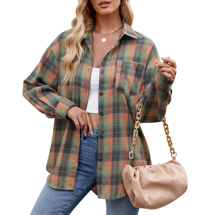 Damen Karierte Oversized Hemdbluse Drune
