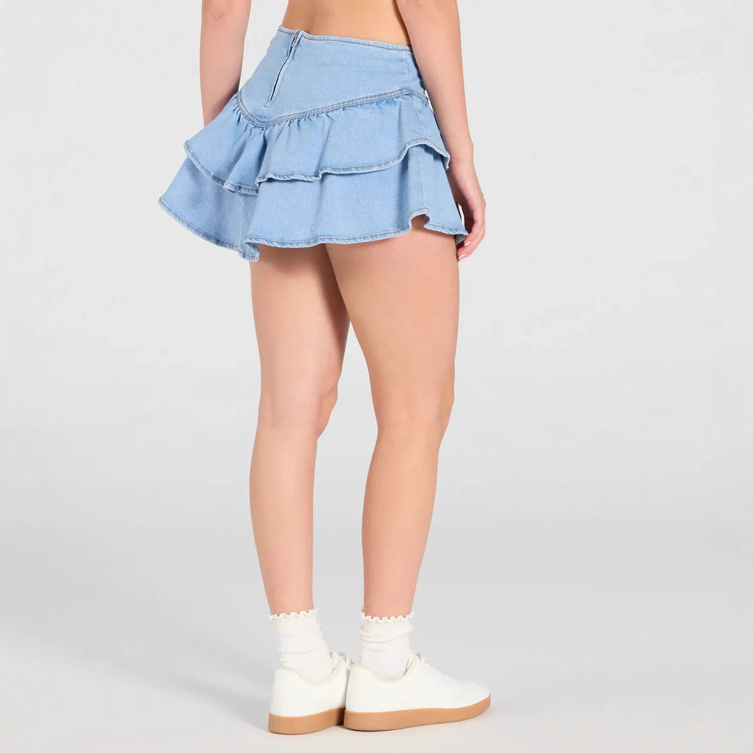Damen Jeansrock mit dekorativen Rüschen Drune