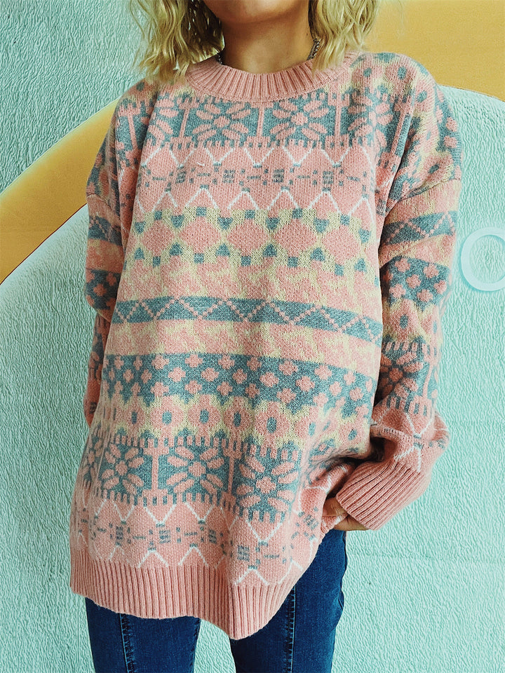 Damen bequemer Pullover mit traditionellem Norweger-Muster und lässigem Schnitt Drune