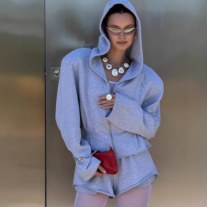 Damen Sportlicher Kapuzenjacke mit schmalem Bund und langen Ärmeln Drune