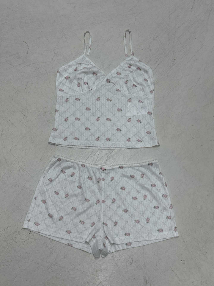 Damen Schlafanzug-Set mit zarten Blumenmustern und verstellbaren Trägern Drune