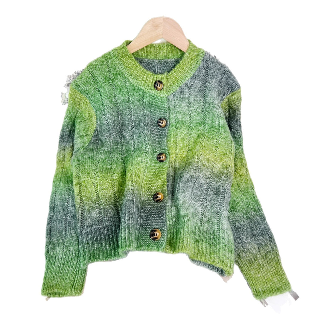 Damen elegante Strickjacke mit modischem Zopfmuster und farbverlauf Drune