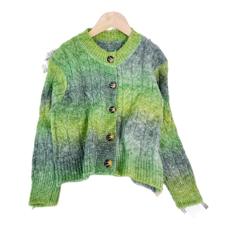 Damen elegante Strickjacke mit modischem Zopfmuster und farbverlauf Drune