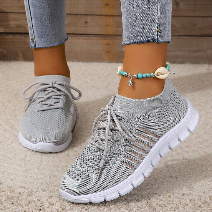Damen nan gestrickte Sock-Sneaker mit elastischem Schaft, dekorativer Schnürung und flexibler Profilsohle Drune