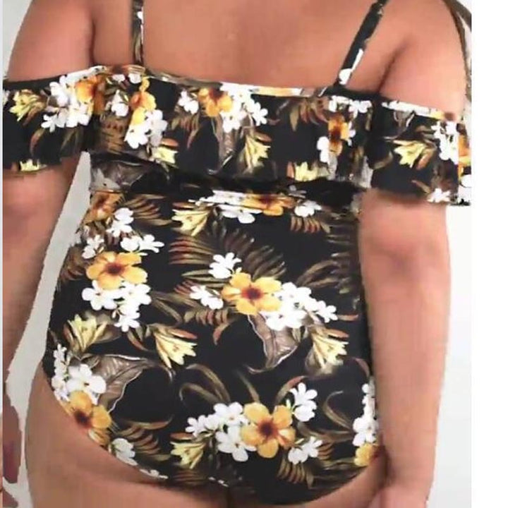 Damen Off-Shoulder Einteiler Badeanzug mit Rüschendetails Drune