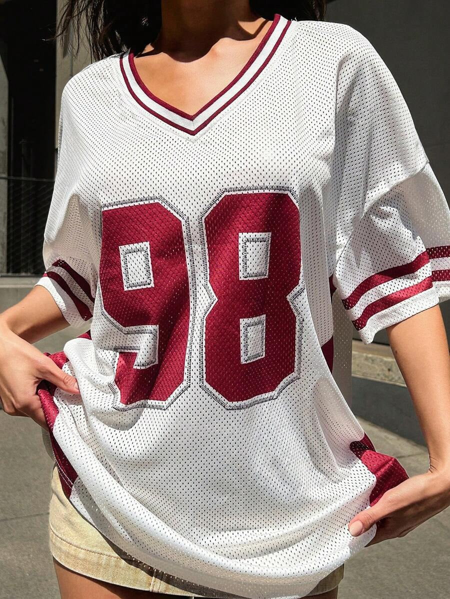 Damen Sportliches Fußballtrikot mit luftiger Netzstruktur und V-Ausschnitt Drune