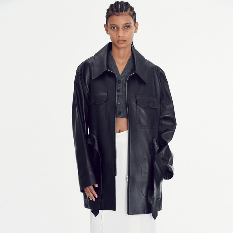 Damen oversized Kunstlederjacke Drune