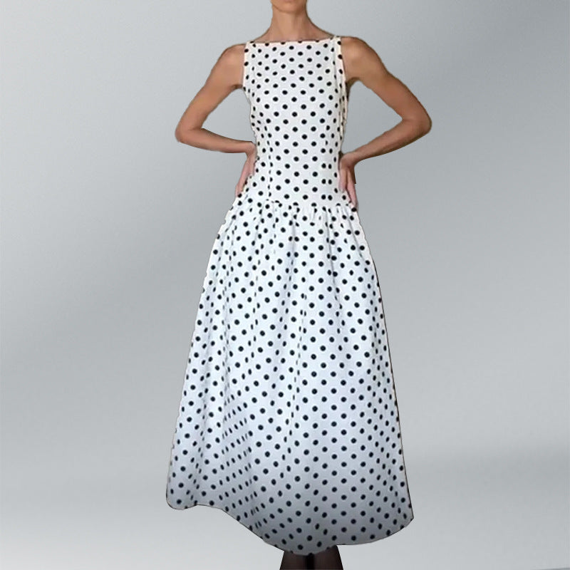 Damen Retro Maxikleid mit Polka-Dots und voluminösem Rock Drune