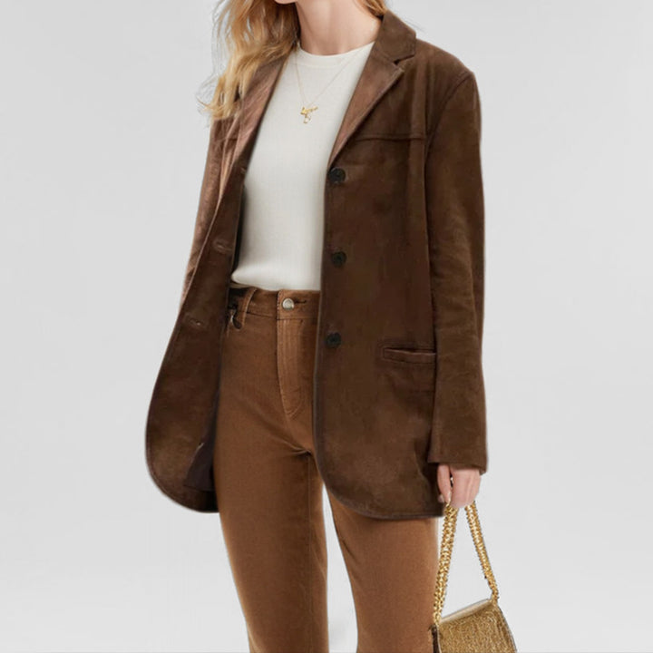 Damen Eleganter Blazer aus weichem Wildlederimitat mit schmalem Schnitt Drune