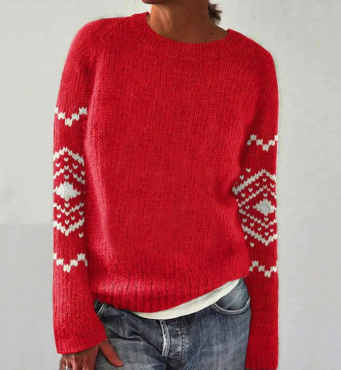 Damen weicher Strickpullover mit einzigartigem Schneeflocken-Stickerei Drune