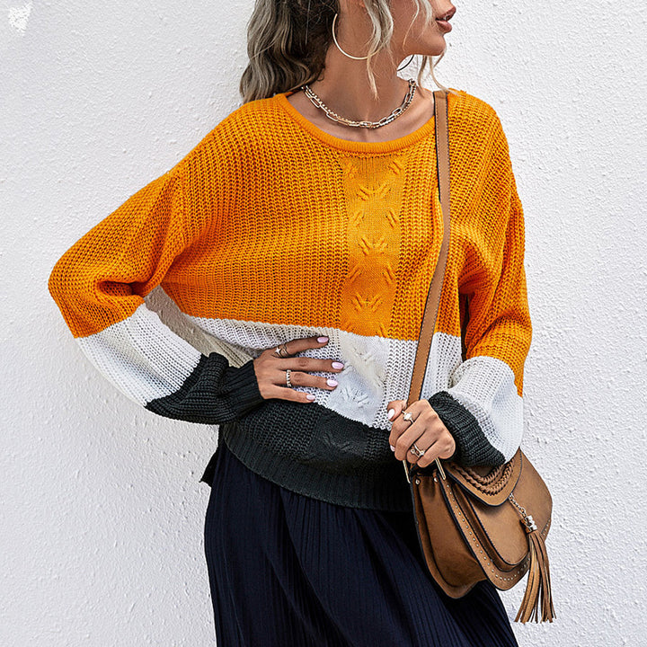 Damen lässiger Strickpullover mit modischen Blockstreifen und weitem Schnitt Drune