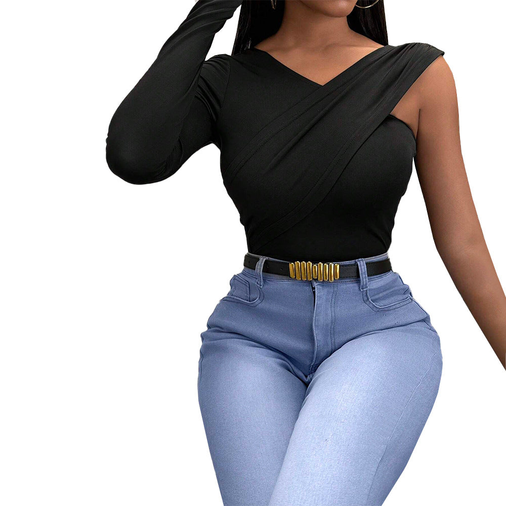 Damen Langarm Body mit asymmetrischem Schnitt und elegantem Twist-Design Drune