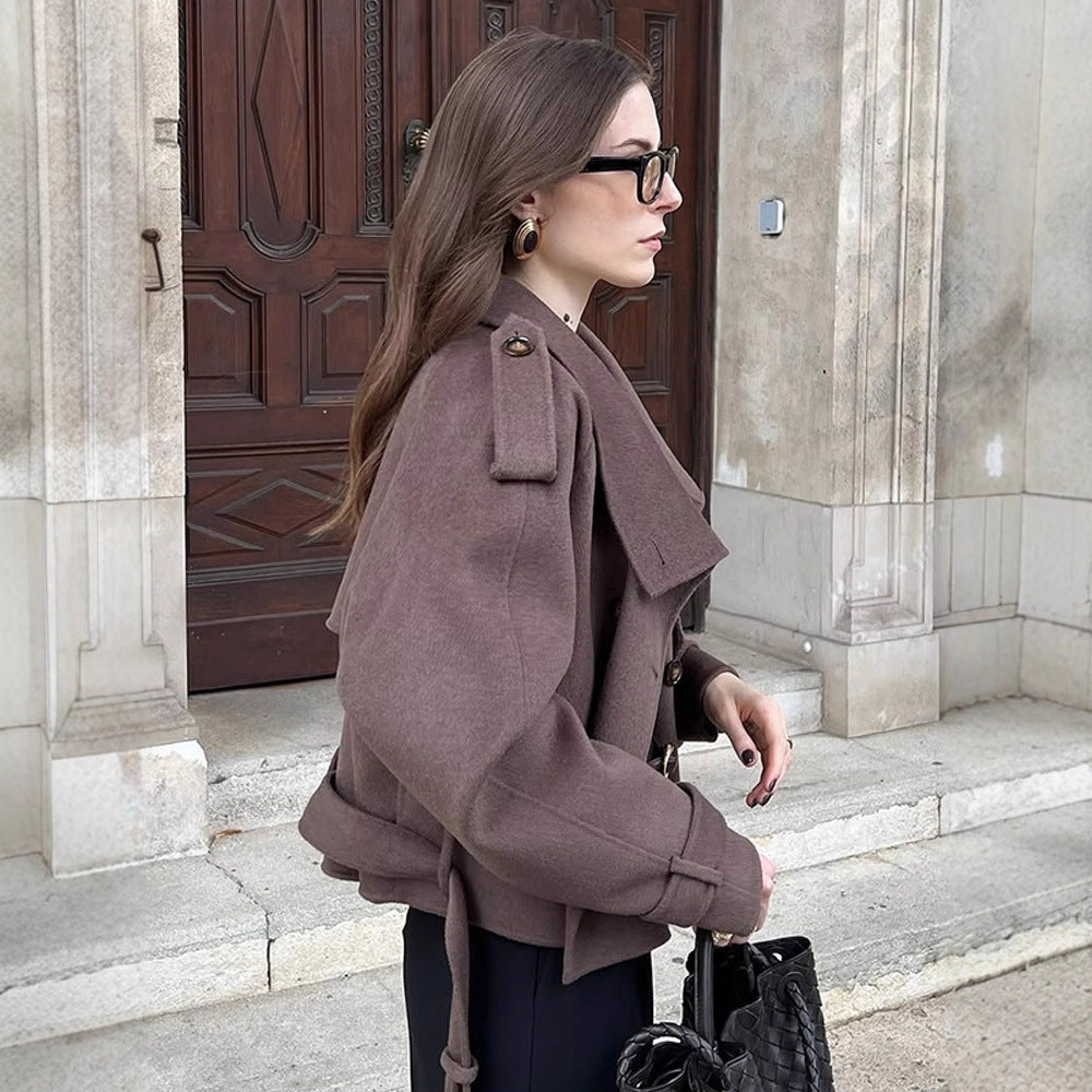 Damen lässige Oversized-Jacke mit doppelter Knopfleiste und breitem Revers Drune