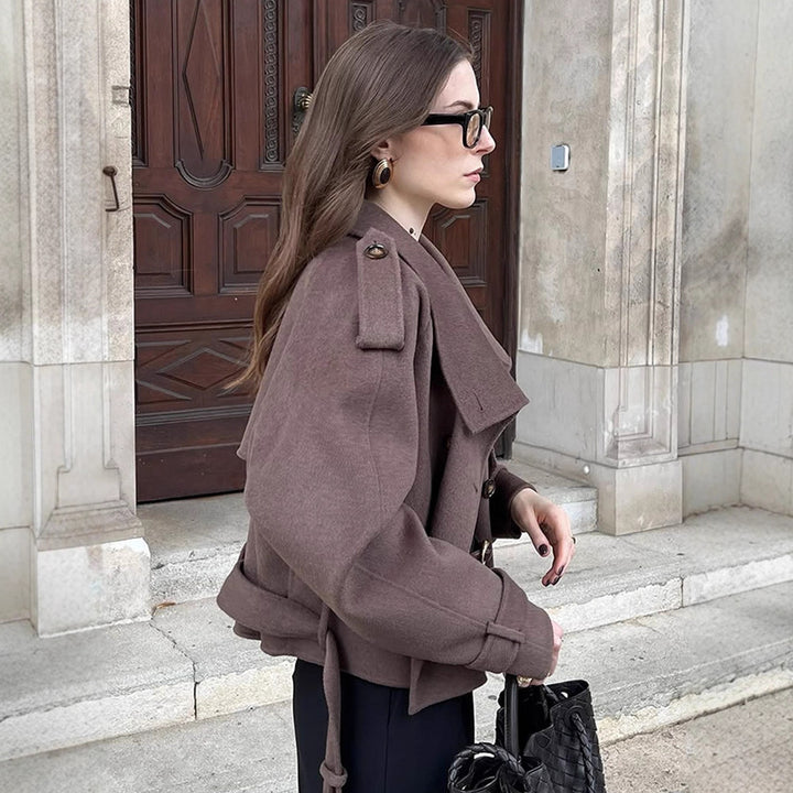 Damen lässige Oversized-Jacke mit doppelter Knopfleiste und breitem Revers Drune