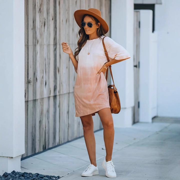 Damen T-Shirt Kleid mit trendigem Farbverlauf und lässigem Schnitt Drune
