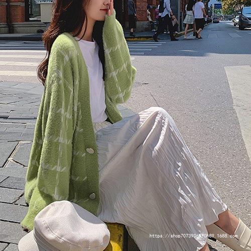 Damen Kuscheliger Oversized-Strickcardigan mit Karomuster Drune