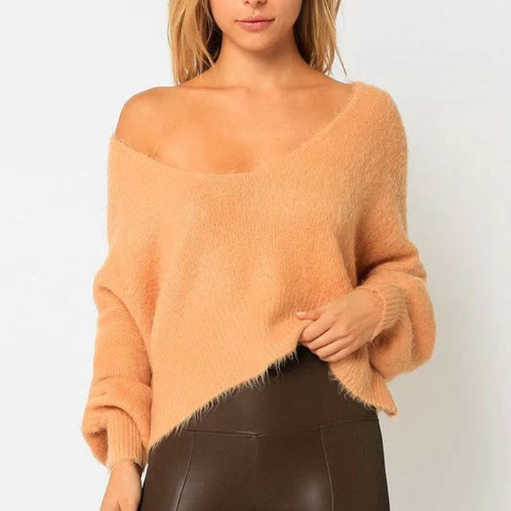 Damen Off-Shoulder Pullover aus weichem Mohairgemisch mit/voluminösen Ärmeln Drune