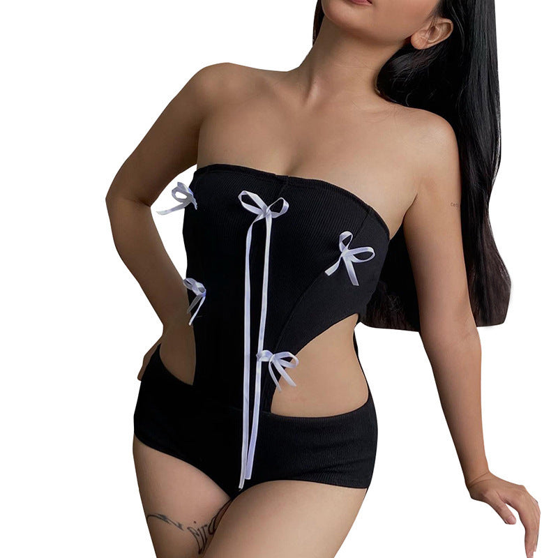 Damen Bandeau-Badeanzug mit dekorativen Kordelzügen und figurformendem Schnitt Drune