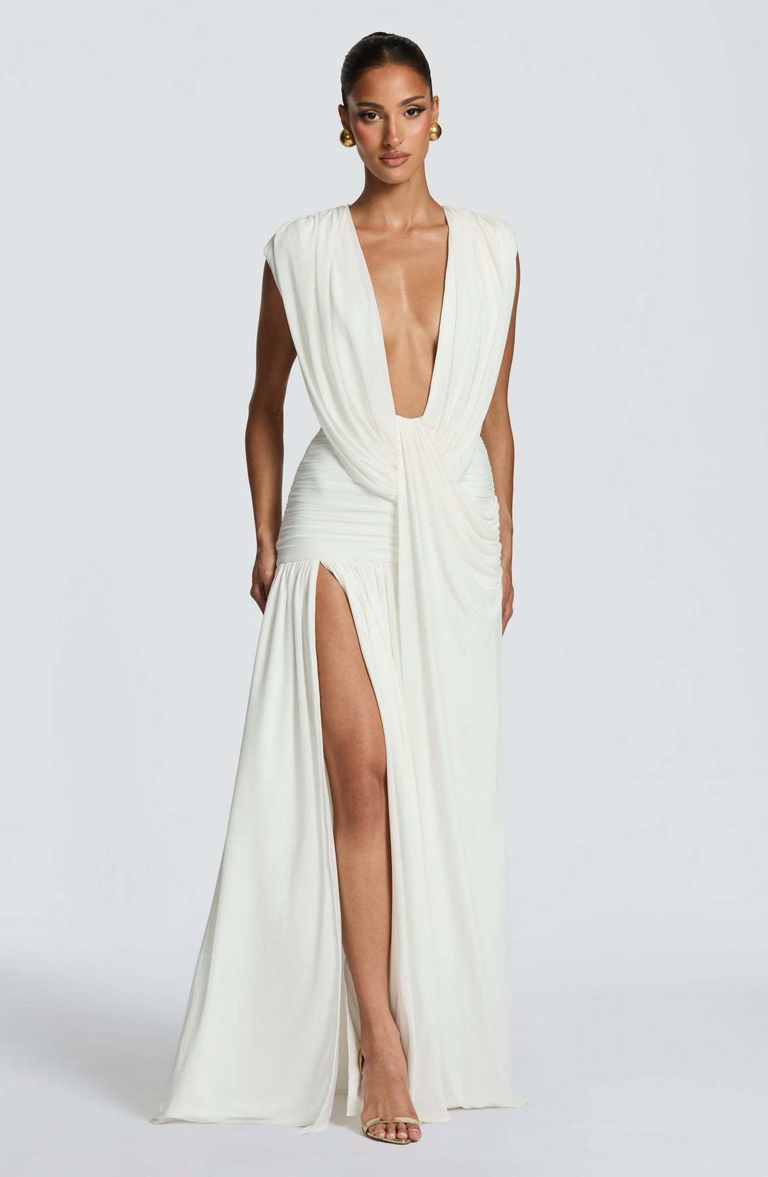 Damen Elegantes Wickelkleid mit tiefem V-Ausschnitt und gerafftem Rock Drune