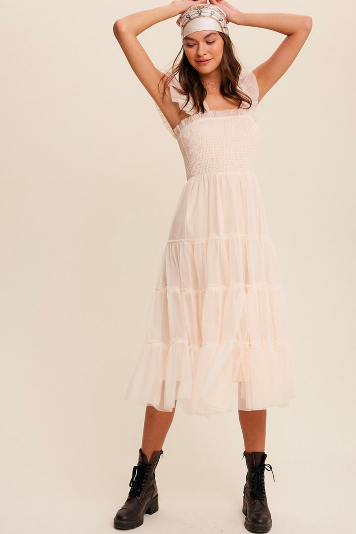 Damen romantisches Maxikleid mit Rüschendetails Drune