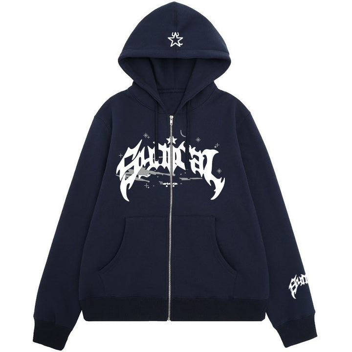 Damen lässiger Zip-Hoodie mit grafischem Druck Drune