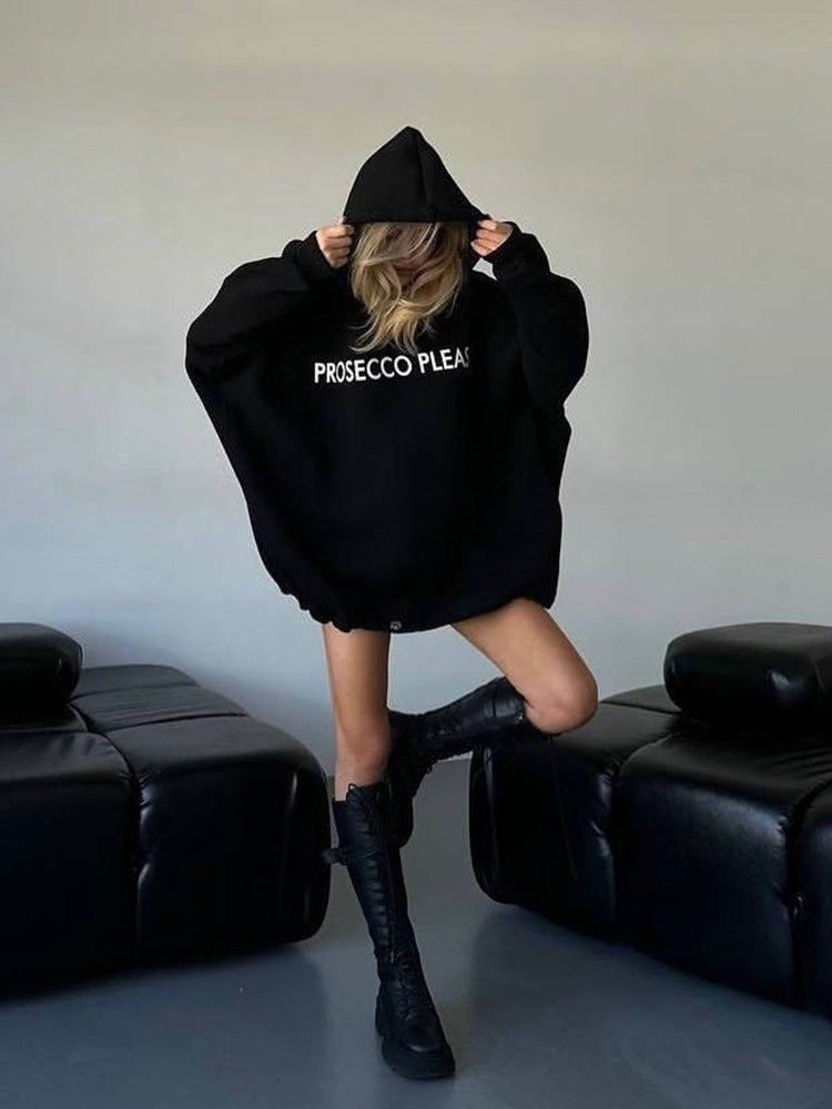 Damen Lässiger Oversized-Hoodie mit Kordelzug und Rippbündchen Drune