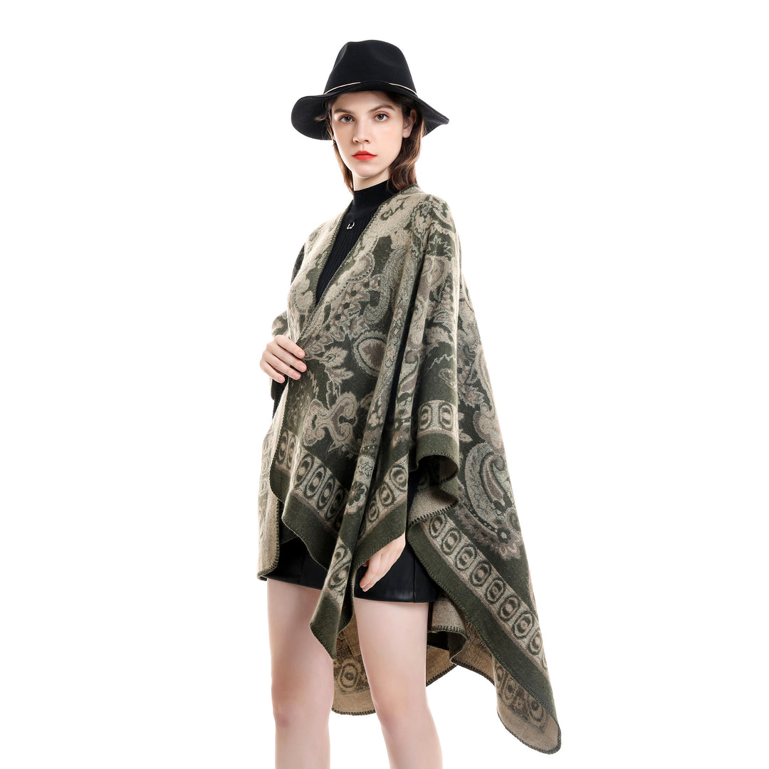 Damen Eleganter Poncho mit kunstvollem floralen Muster und luxuriösem Feel Drune