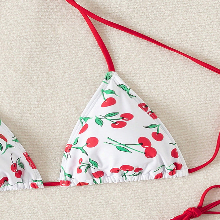 Damen Triangel-Bikini mit fruchtigem Muster und verstellbaren Schnürbändern Drune