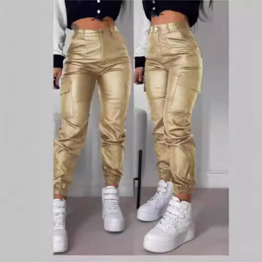 Damen modische Cargo-Hose mit elastischem Bund und Eingrifftaschen Drune