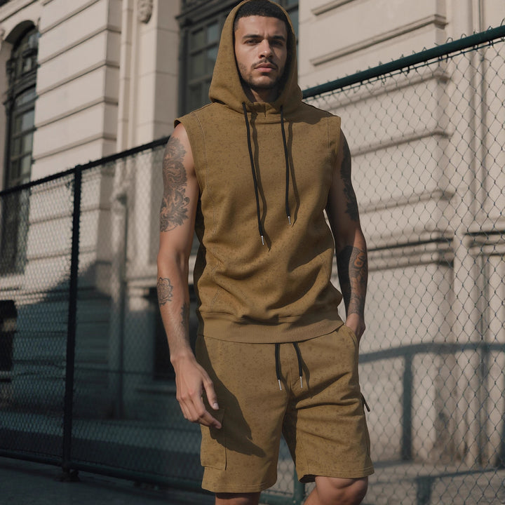 Herren nan Kapuzen-Muskelshirt-Set mit funktionaler Cargobermuda Drune