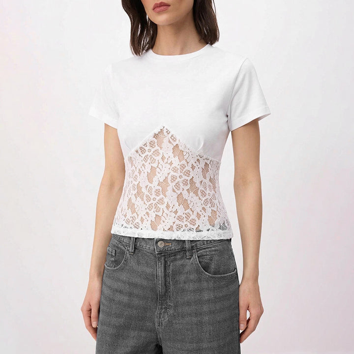 Damen Elegantes Oberteil aus Spitze und Jersey Drune