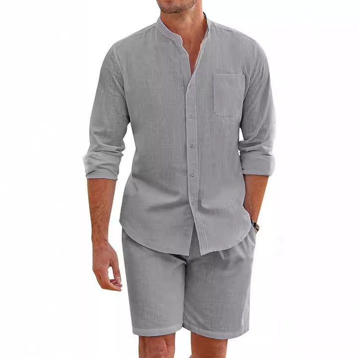 Herren Leichte und atmungsaktive Leinenhemden mit kurzer Hose Drune