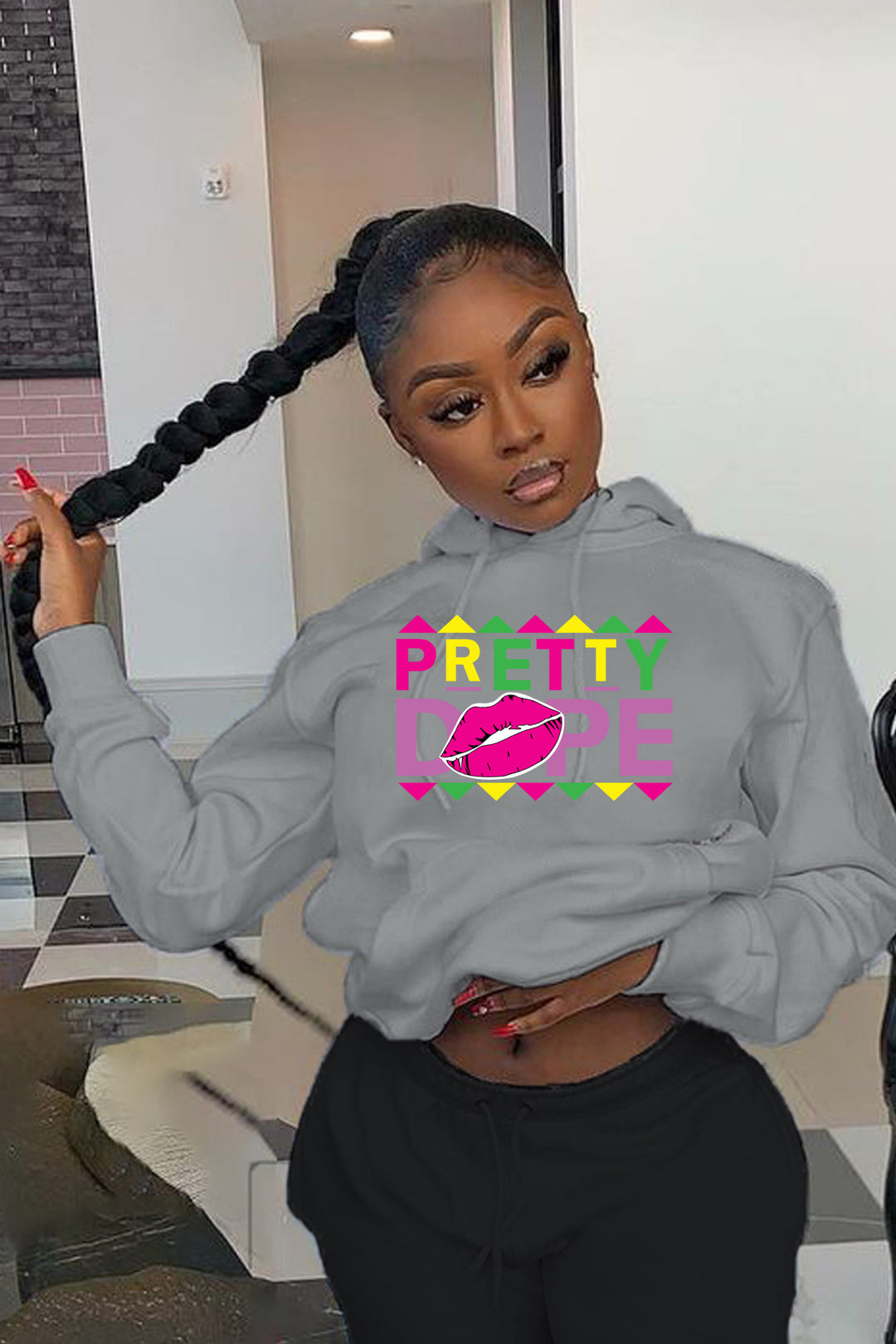 Damen Hoodie mit kreativem Grafikdruck Drune