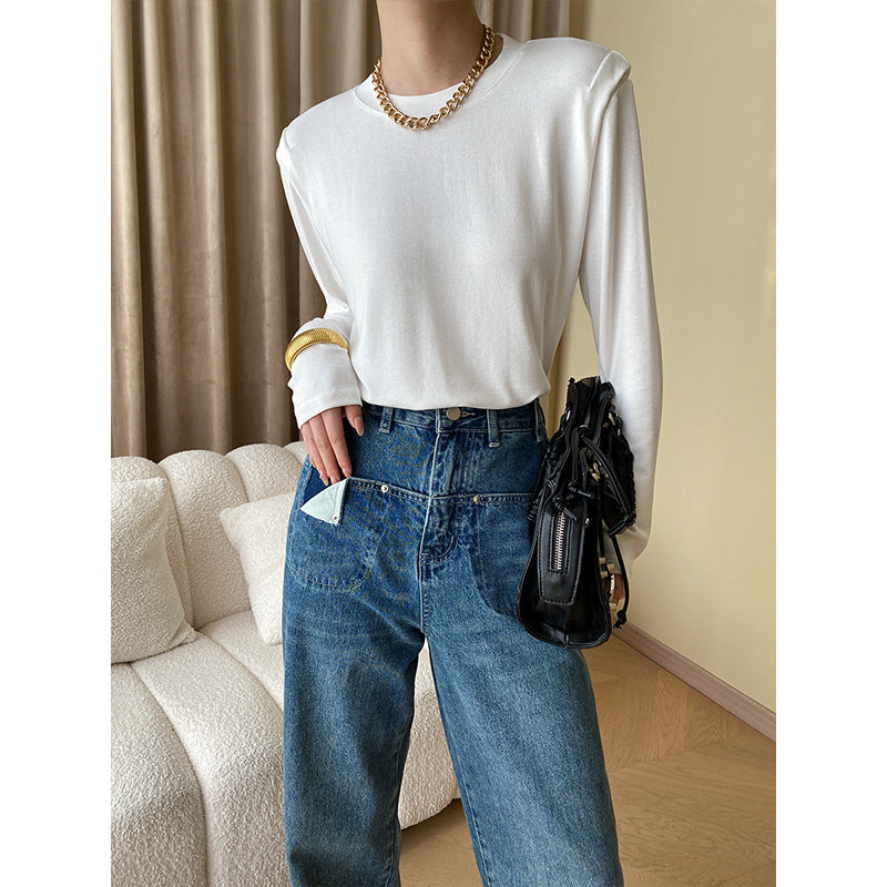 Damen modisches Langarmshirt mit feiner Struktur Drune