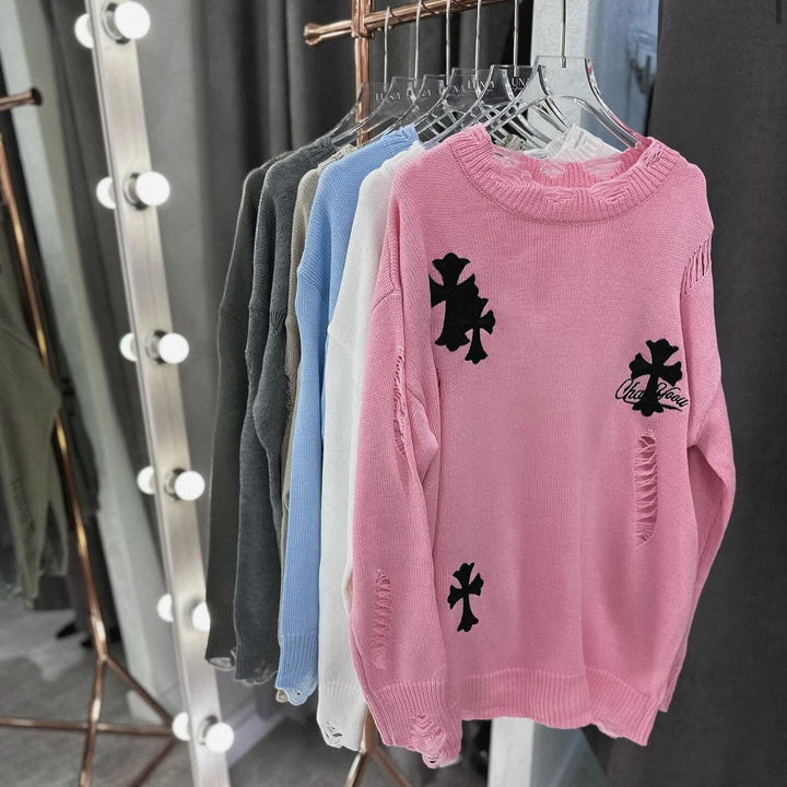 Damen lässiger Pullover mit kreativem Schnitt und ausgefransten Details Drune