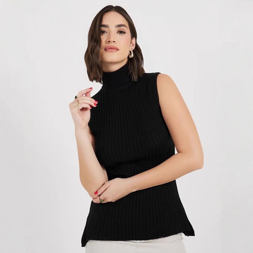 Damen Rollkragenpullover ohne Ärmel mit senkrechtem Rippenmuster Drune
