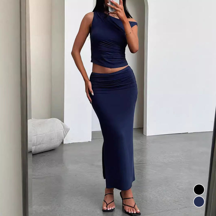 Damen Set aus schulterfreiem Top und Maxi-Rock in gerafftem Design Drune