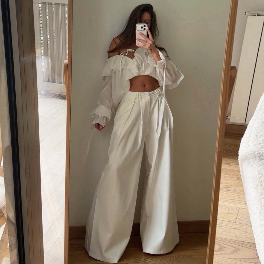 Damen Bluse mit voluminösen Rüschendetails und Kapitänsärmeln Drune