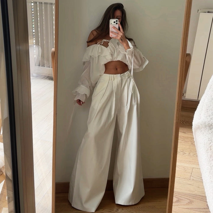 Damen Bluse mit voluminösen Rüschendetails und Kapitänsärmeln Drune