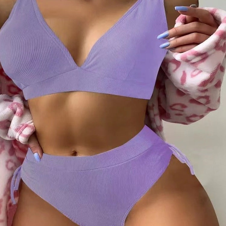 Damen Triangel-Bikini mit verstellbaren Trägern und hohem Bund Drune