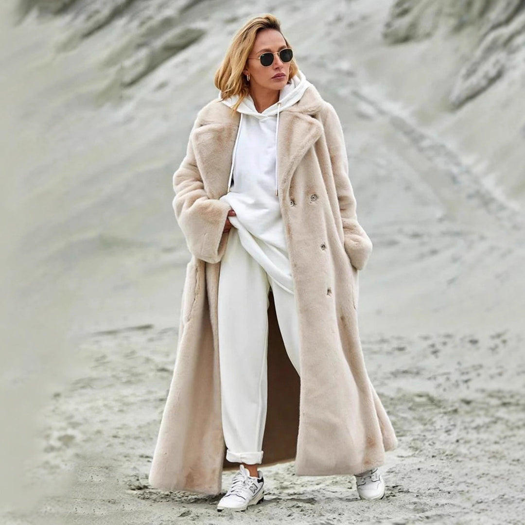 Damen Eleganter und warmer Übermantel mit breitem Kragen und Knopfverschluss Drune