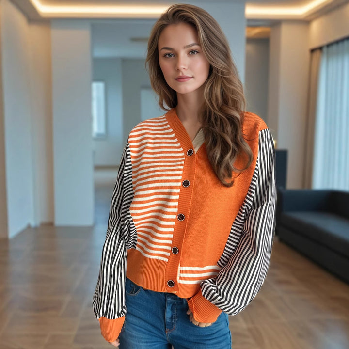 Damen modischer Strickcardigan mit gestreiftem Arm-Design und komfortablem Schnitt Drune
