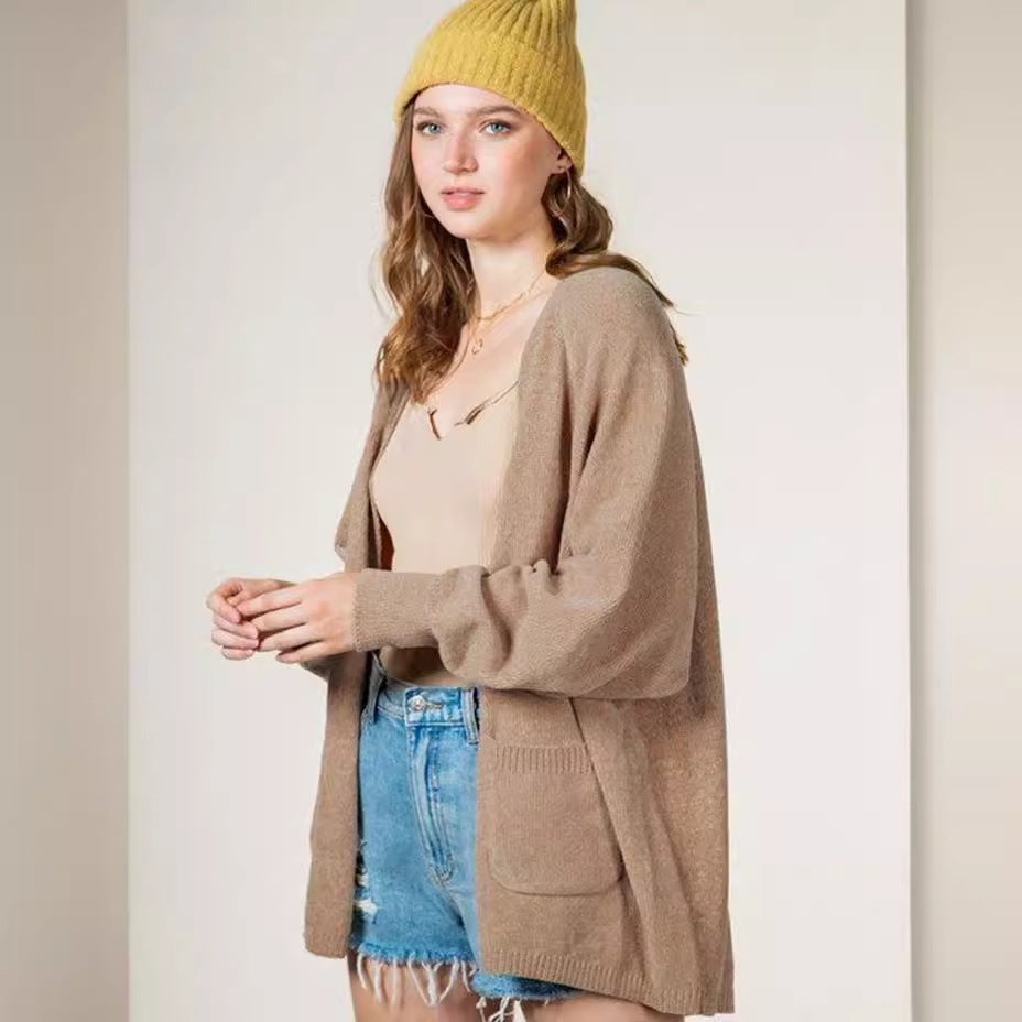Damen Kuschelige Strickjacke mit seitlichen Taschen und offener Front Drune