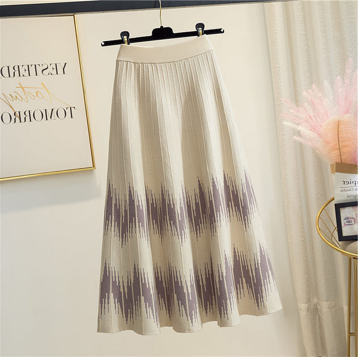 Damen Maxirock mit elegantem Wellenmuster und feiner Rippstruktur Drune