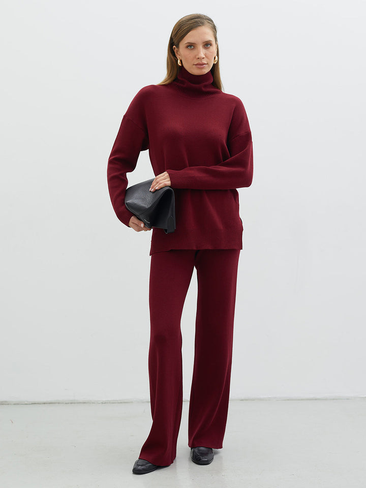 Damen Weit geschnittenes Strick-Pullover-Set mit hohem Kragen und komfortabler Passform Drune