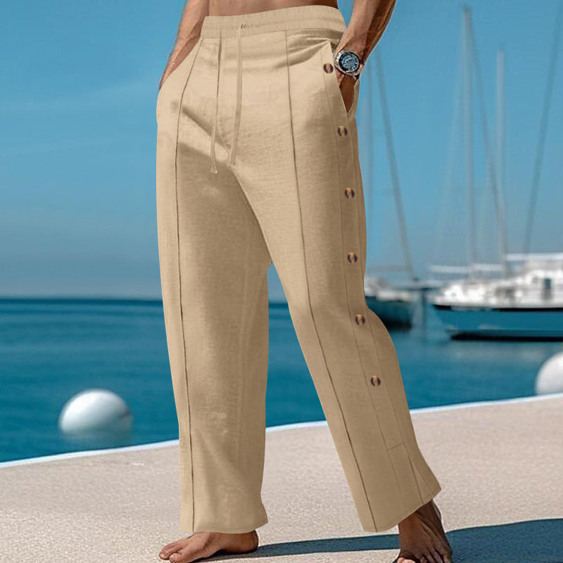 Herren nan maritime Relaxhose mit weitem Bein, elastischem Kordelzugbund und seitlicher Knopfleiste Drune