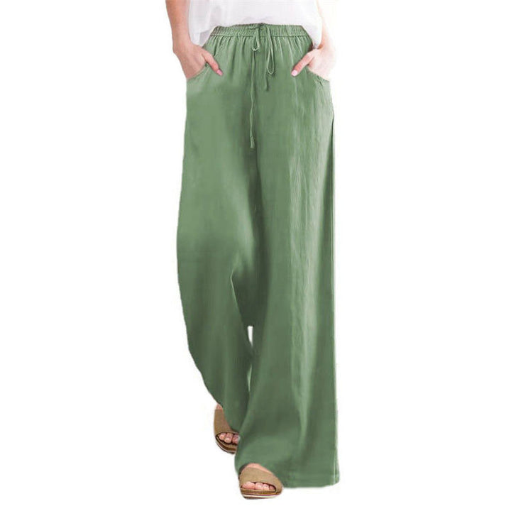 Damen Weite Leinenhose mit elastischem Bund und seitlichen Taschen Drune
