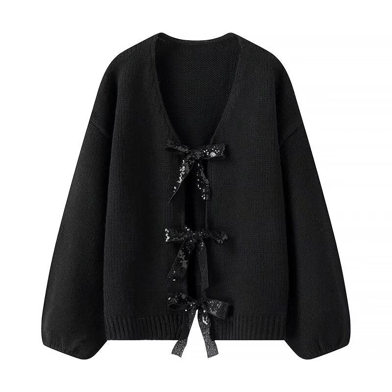 Damen Lockere Strickjacke mit eleganten Schleifendetails Drune