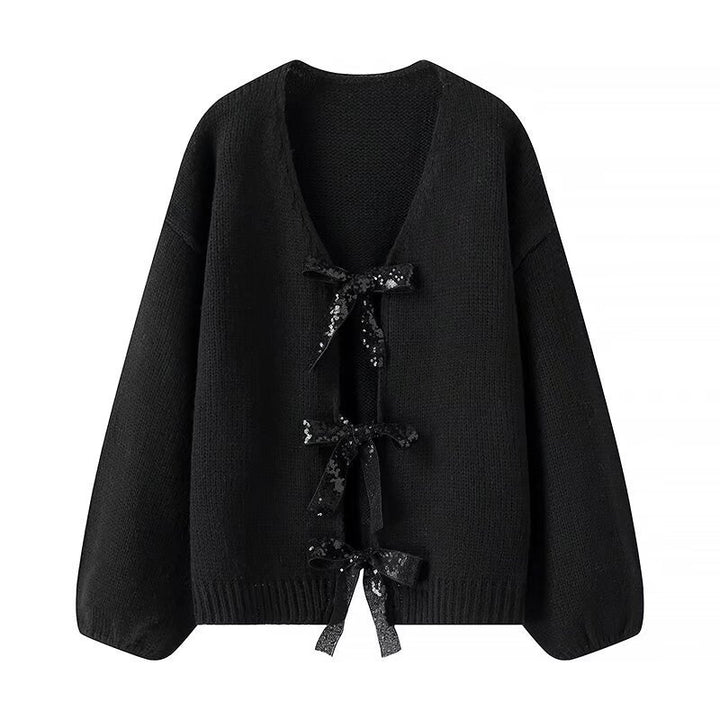 Damen Lockere Strickjacke mit eleganten Schleifendetails Drune
