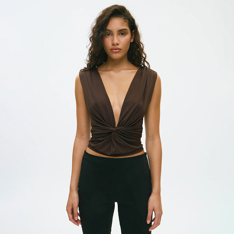Damen elegantes Wickeloberteil mit tiefem V-Ausschnitt und raffinierter Drapierung Drune